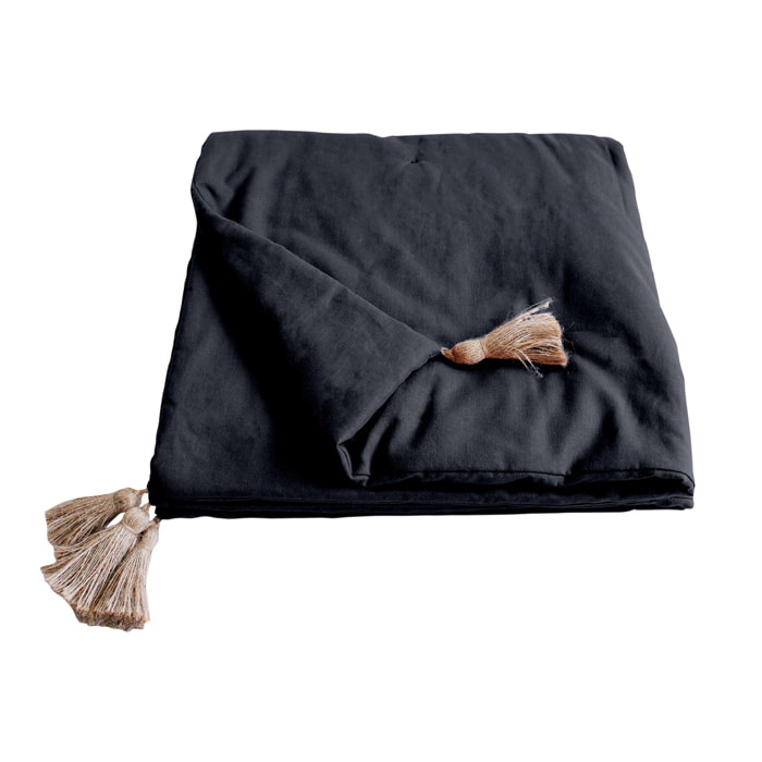 Edredon Panama avec pompons en jute - Gris Foncé