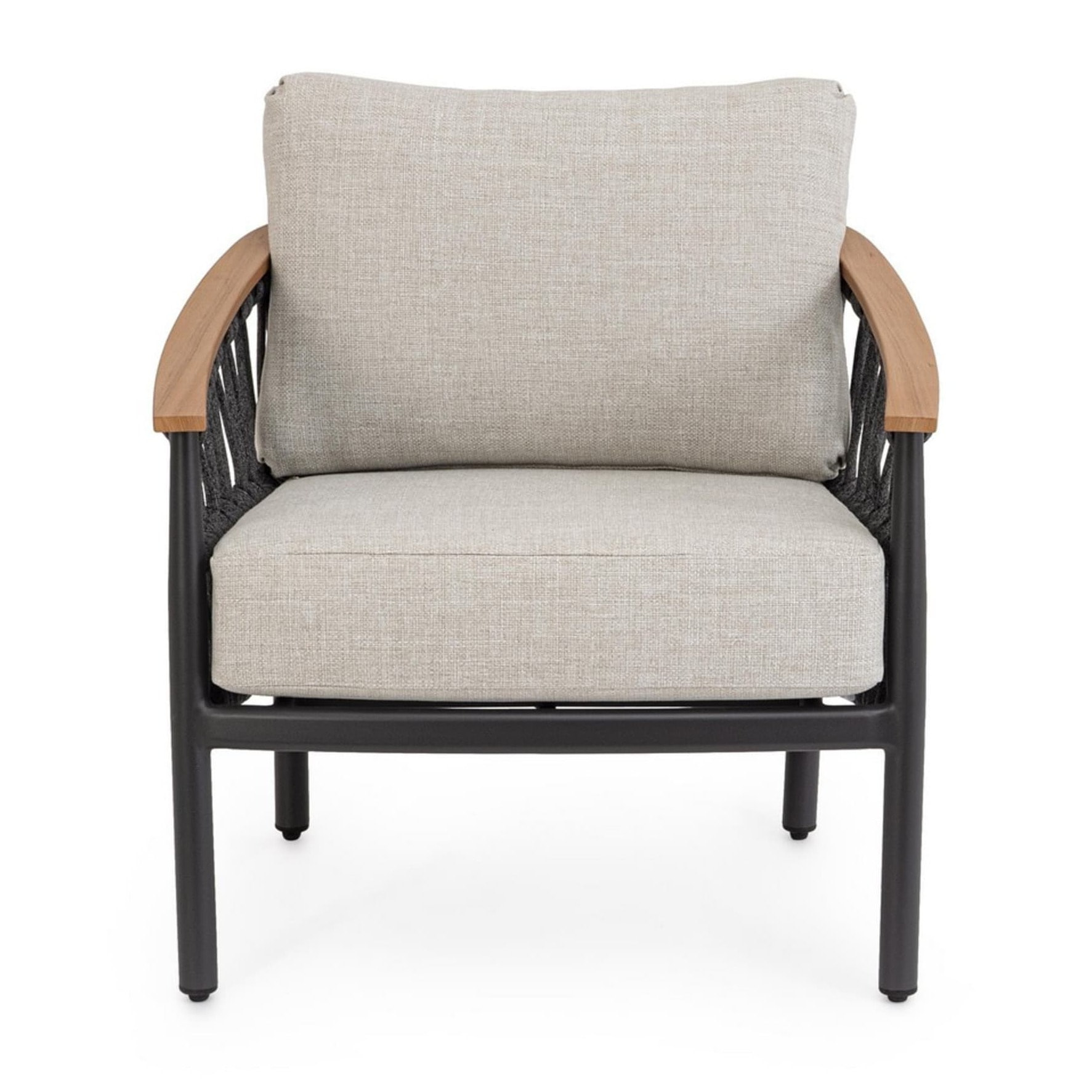 Set 2 poltrone da giardino GAUDIX con cuscini beige, intreccio in corda e struttura antracite