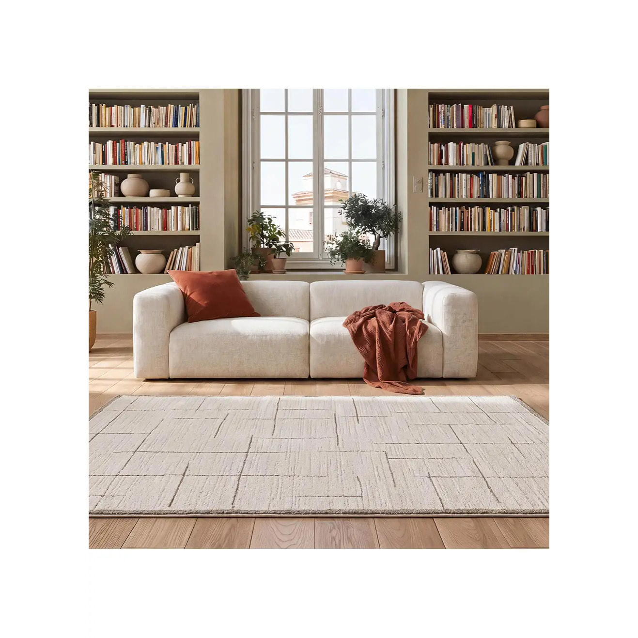 CANDELA Alfombra pelo corto diseño geométrico con relieve en crema, varias medidas disponibles