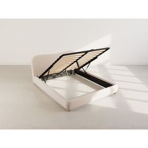 Hugo - lit coffre - 160x200 cm - en velours texturé - Beige