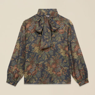 Oltre - Blusa estampada con lazo - Azul