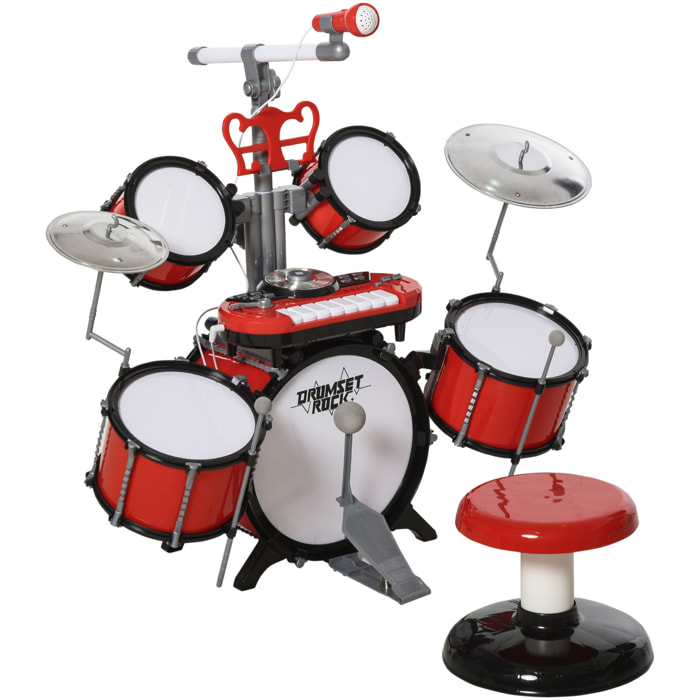 Kit de batterie enfant drum set avec tabouret micro connexion USB et accessoires