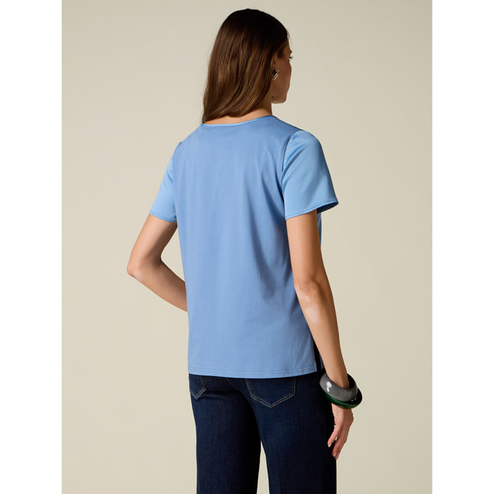 Oltre - T-shirt bimaterica - Azzurro