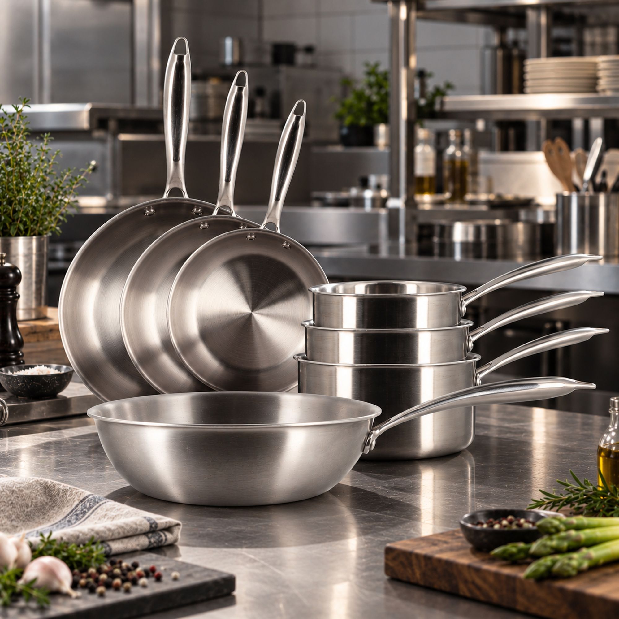 Batterie de cuisine 7 pièces en acier inoxydable - tous feux TRIPLY