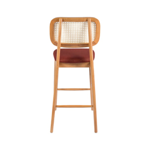 Tabouret de bar bois d'hévéa cannage et tissu 66,5cm (lot de 2) MANI