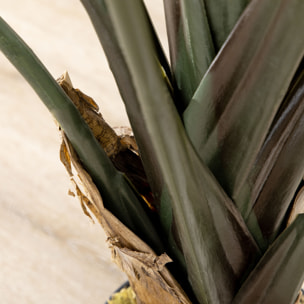 Plante artificielle Strelitzia H. 180 cm branches lichen feuilles fleurs grand réalisme pot inclus