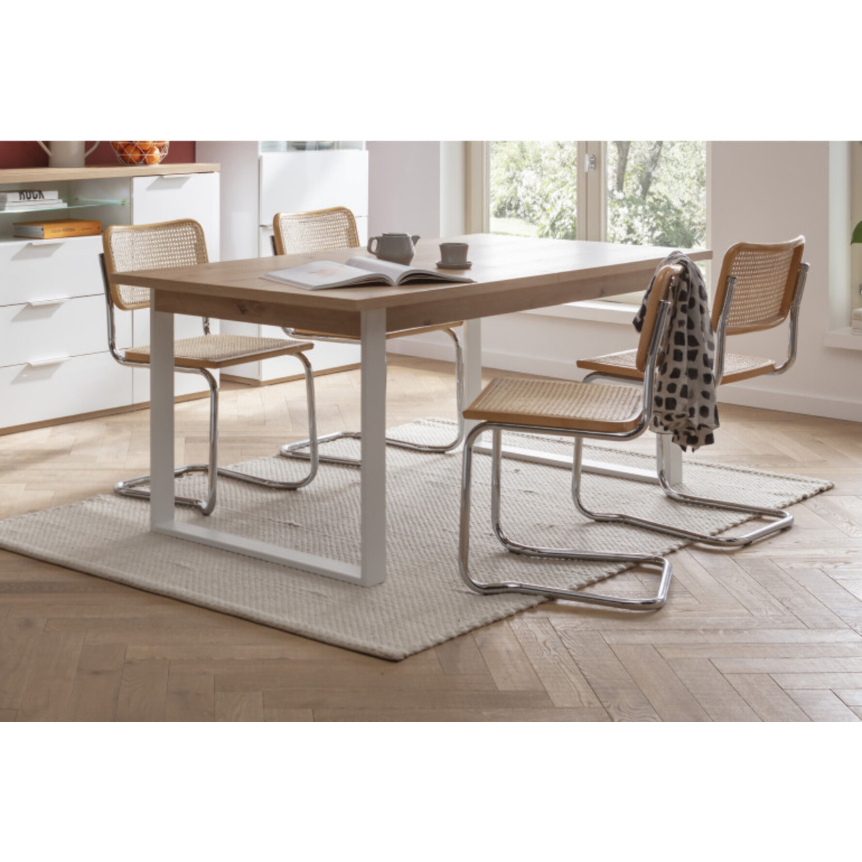 Table de repas extensible 180/240cm chêne & métal blanc - MONDAY