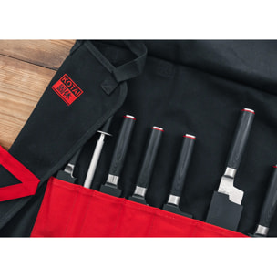 Il Set Nomade Completo 7 pezzi Hashi Classico: 5 coltelli (ufficio + petty + nakiri + santoku + gyuto) + custodia 100% cotone + acciaino per affilare