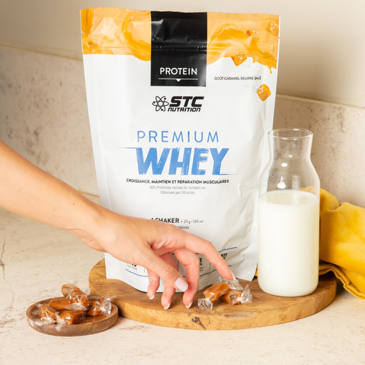 STC NUTRITION - Premium Whey - 80% de protéines natives de lactosérum - Croissance, maintien et réparation musculaires - Digestion facile - Doypack 750g -  Caramel Beurre Salée - Lot de 3