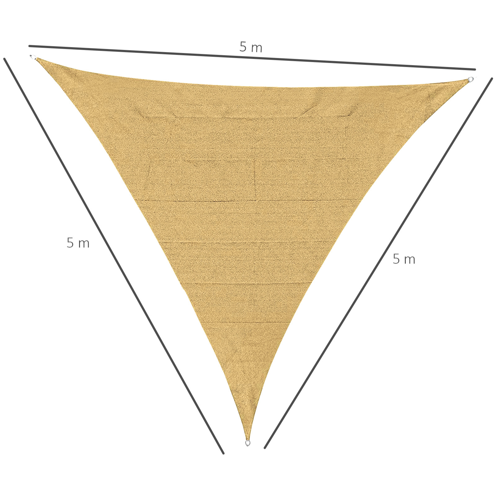 Voile d'ombrage triangulaire grande taille 5 x 5 x 5 m polyéthylène haute densité résistant aux UV sable