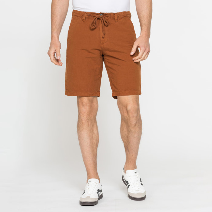 BERMUDA CHINO IN TESSUTO LINO E COTONE CON COULISSE