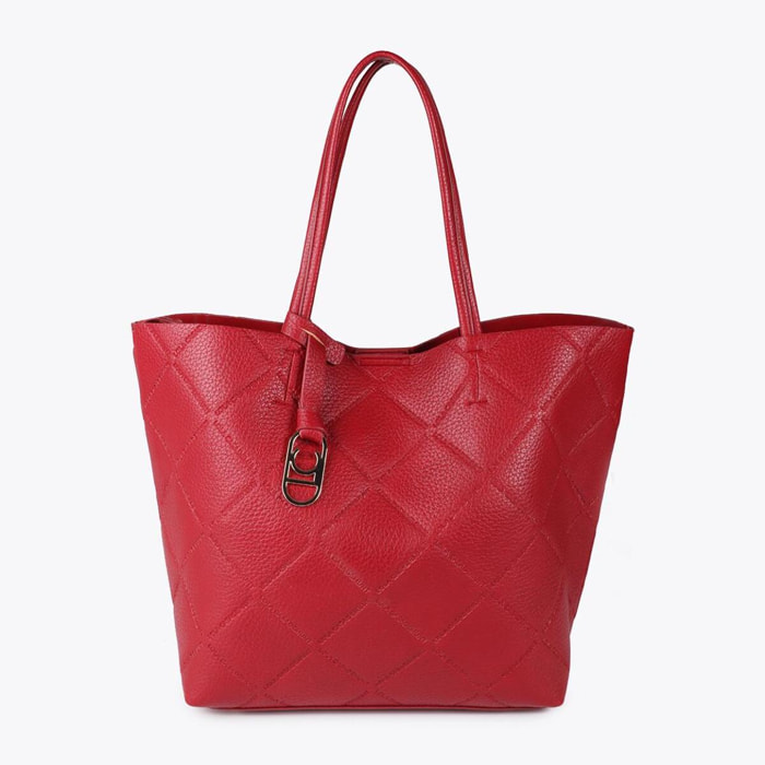 Shopper effetto pelle monogramma con logo ovale pendente