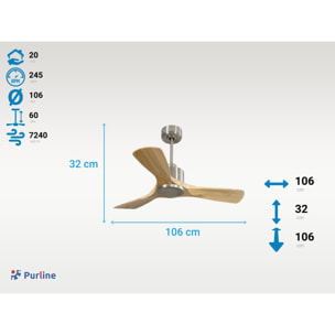 Ventilateur de plafond Réversible  Thermostat Wifi Moteur à courant continu Toits en pente Télécommande Hypersilence Mémoire