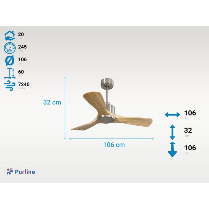 Ventilateur de plafond Réversible  Thermostat Wifi Moteur à courant continu Toits en pente Télécommande Hypersilence Mémoire