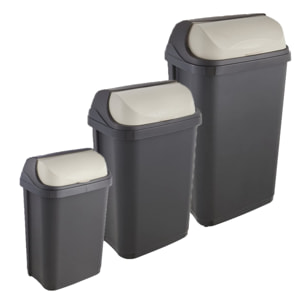 Pack de 3 cubos de basura con tapa deslizante Rasmus 10/25/50 litros en color gris grafito