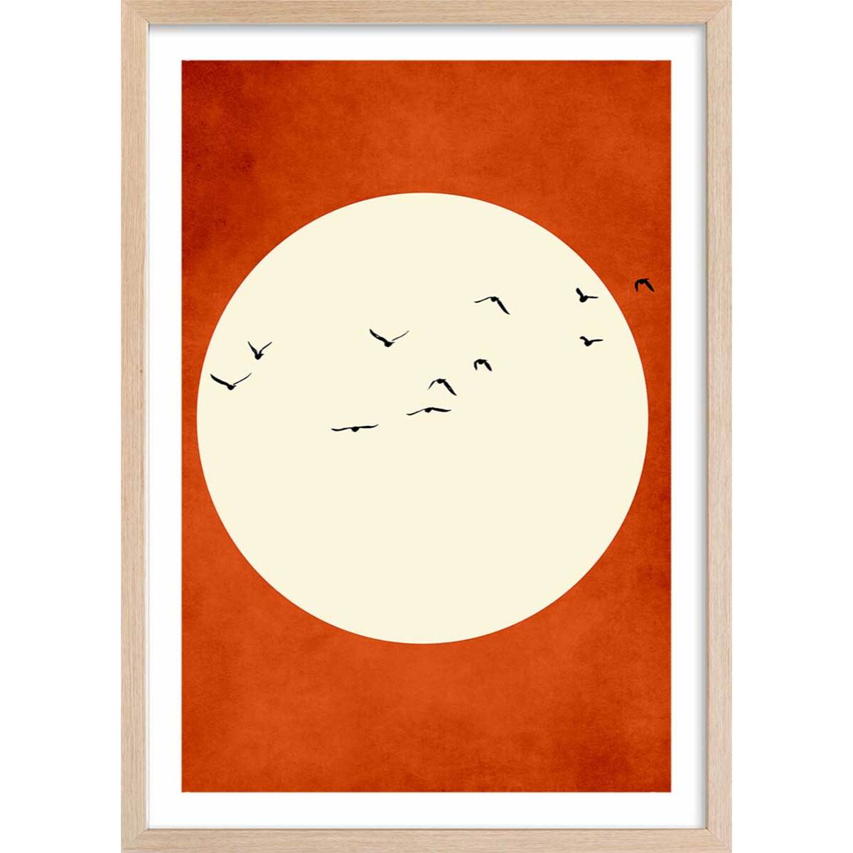 Affiche illustration ""Chaleur rouge"" Affiche + cadre en bois - Chêne