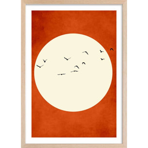 Affiche illustration ""Chaleur rouge"" Affiche + cadre en bois - Chêne