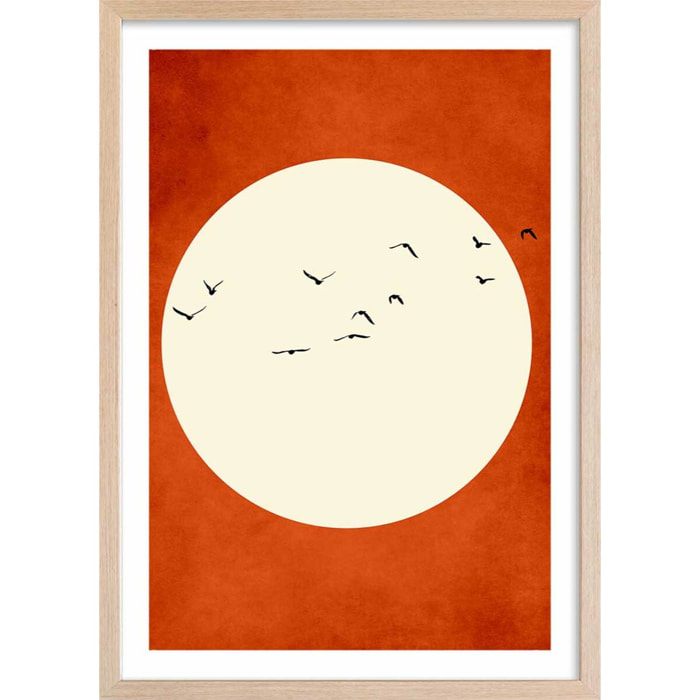 Affiche illustration ""Chaleur rouge"" Affiche + cadre en bois - Chêne