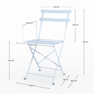 Lot de 2 chaises de jardin en métal bleu pastel, pliantes - Kayla