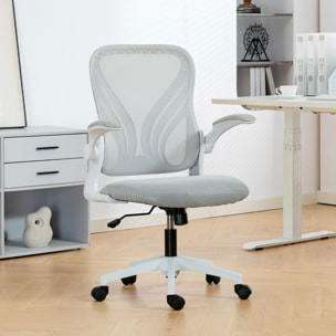 Chaise de bureau ergonomique accoudoirs relevables dossier rabattable gris clair