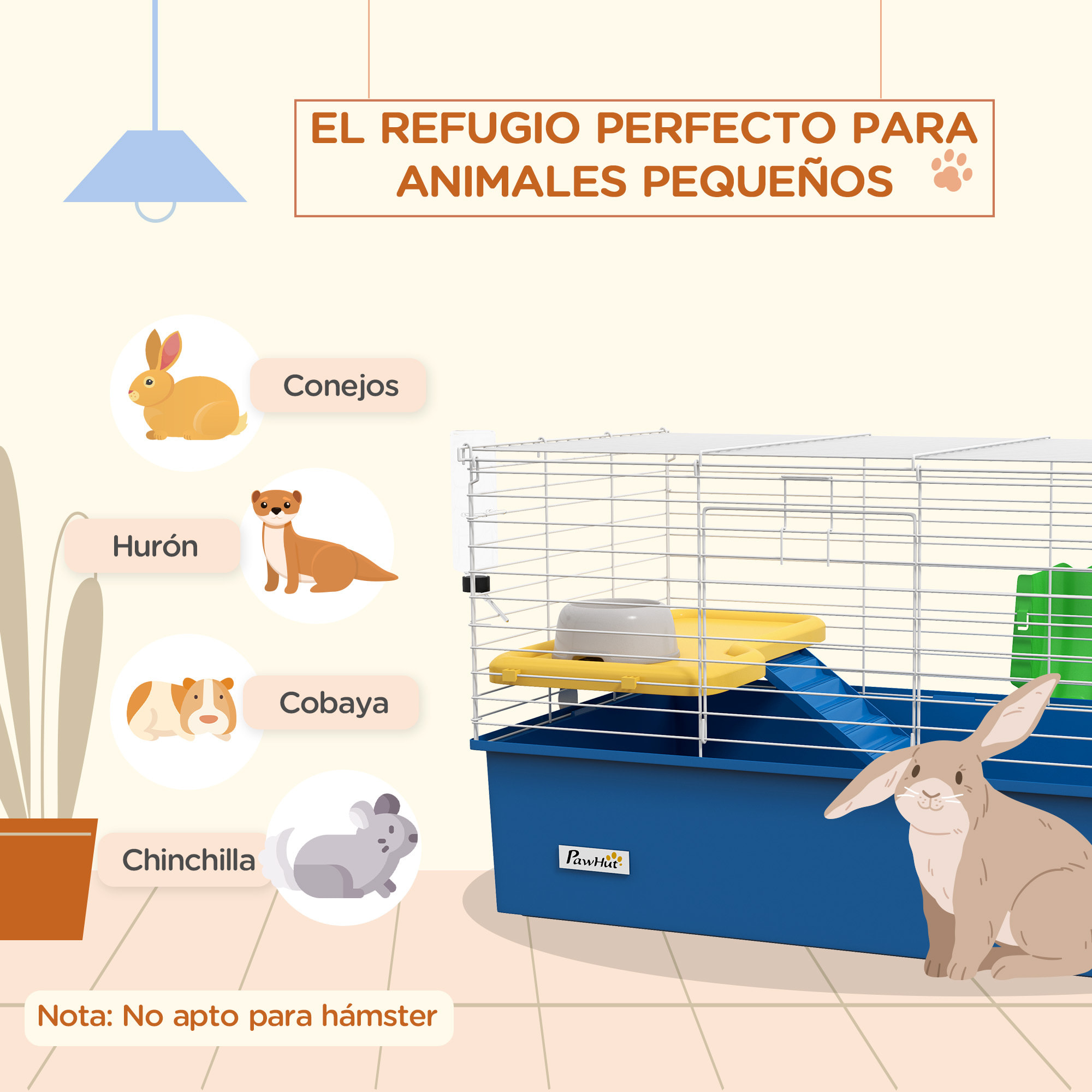 Jaula para Hurones con Bandeja Inferior Jaula para Animales Pequeños con Plataforma con Rampa Comedero y Bebedero Recinto para Conejos Pequeños Chinchillas Cobayas 71x46x47 cm Blanco y Azul