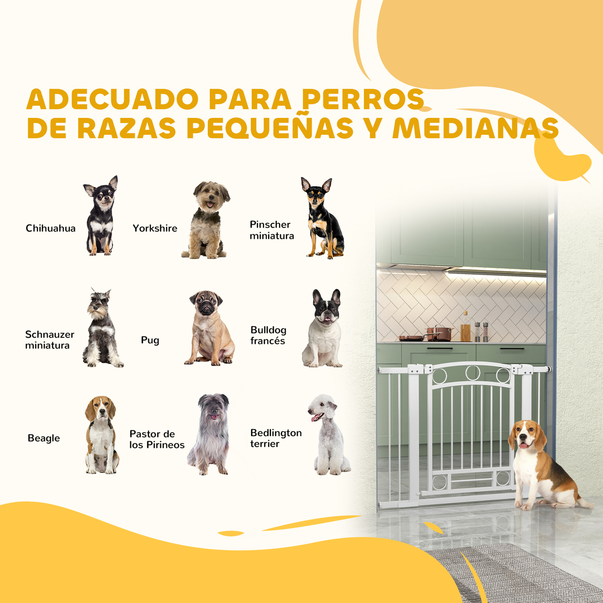 Barrera para Perros Puerta para Perros con Ancho Ajustable 76-104 cm Barrera de Seguridad para Perros con 2 Extensiones para Escaleras y Puertas Blanco