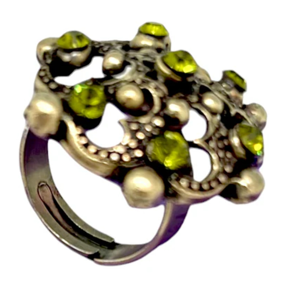 Anillo Vintage cristales SW en redondo dorado y olivina