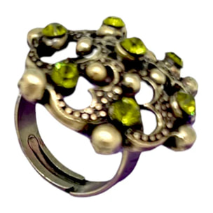 Anillo Vintage cristales SW en redondo dorado y olivina