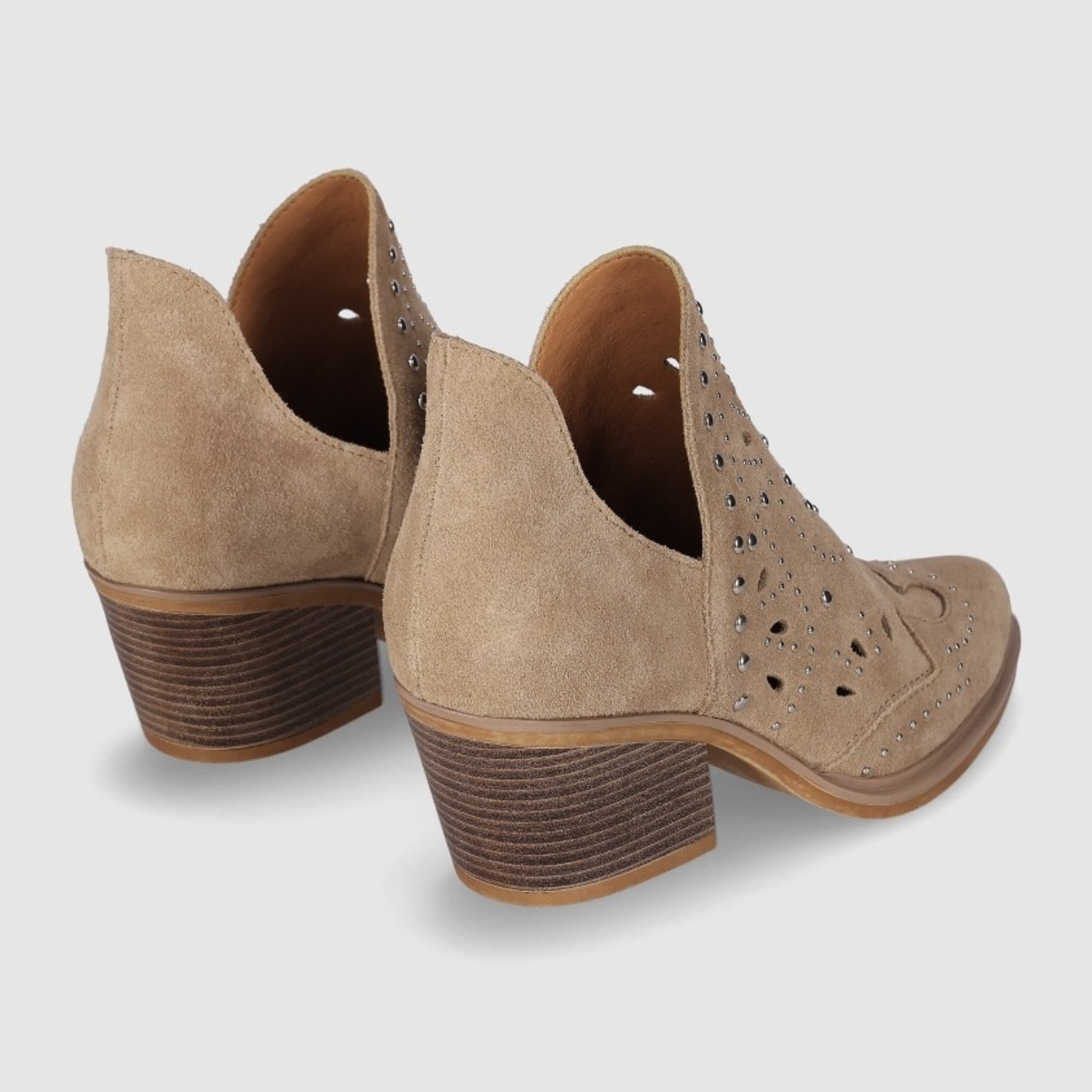 Botines de Serraje - Piedra - Tacón: 6 cm