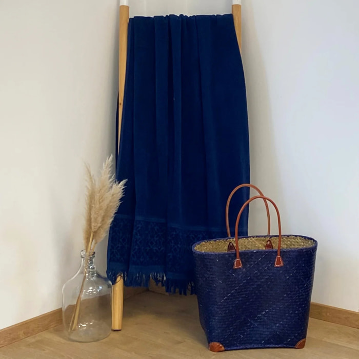 Serviette de bain éponge velours unie - Romance Bleu marine - 90x170cm - 460g/m²