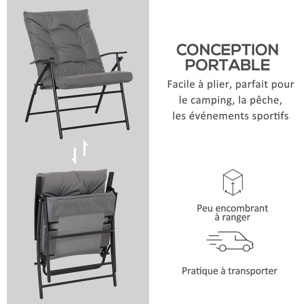 Chaise de camping pêche pliable portable haut dossier inclinable épais coussin matelassé inclus gris