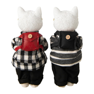 J-Line Chat carreaux et ligné - polyrésine - noir/blanc - small - assortiment de 2