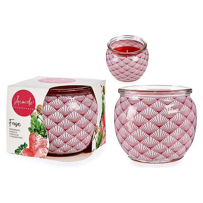 Candela profumata in barattolo di vetro profumo di fragola.