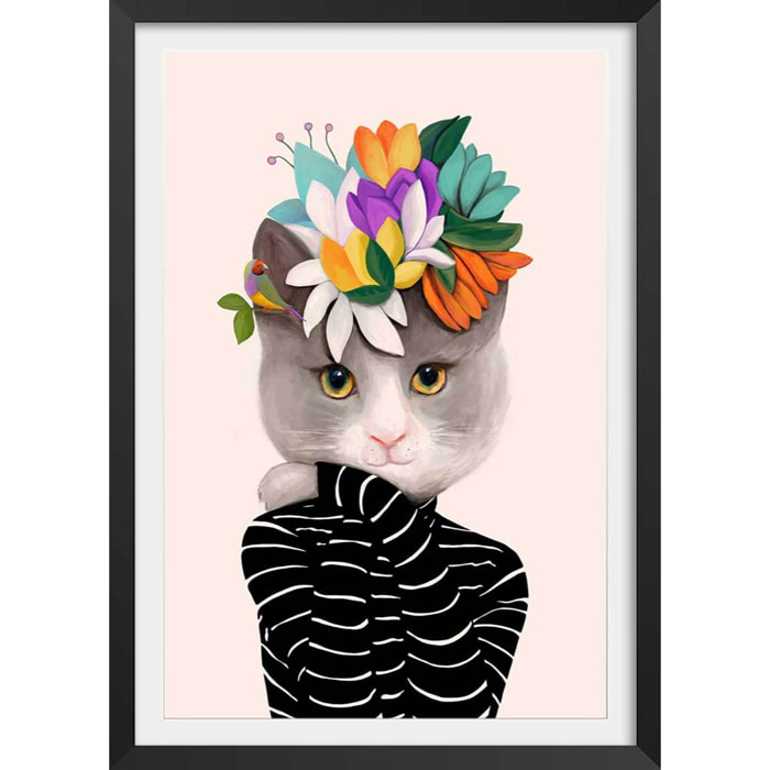 Affiche enfant couronne fleurie  Affiche + cadre en bois - Noir