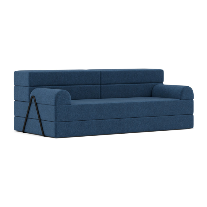 Astral - Canapé 3 places convertible en velours texturé - Bleu