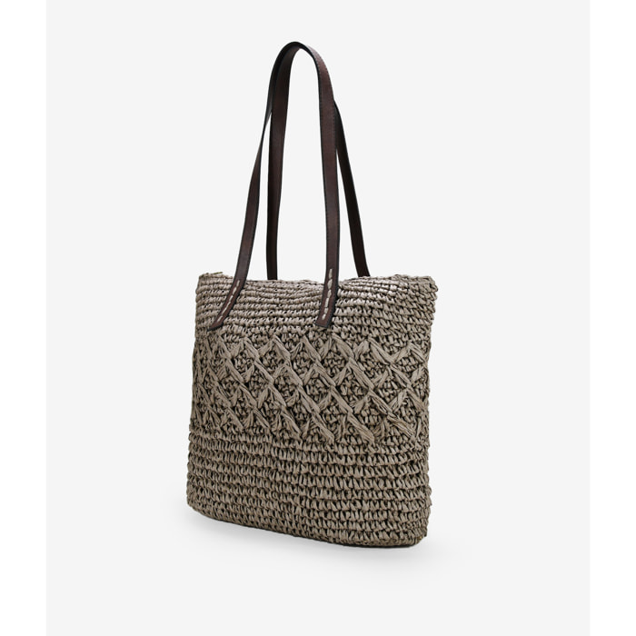 Bolso de playa marrón en rafia