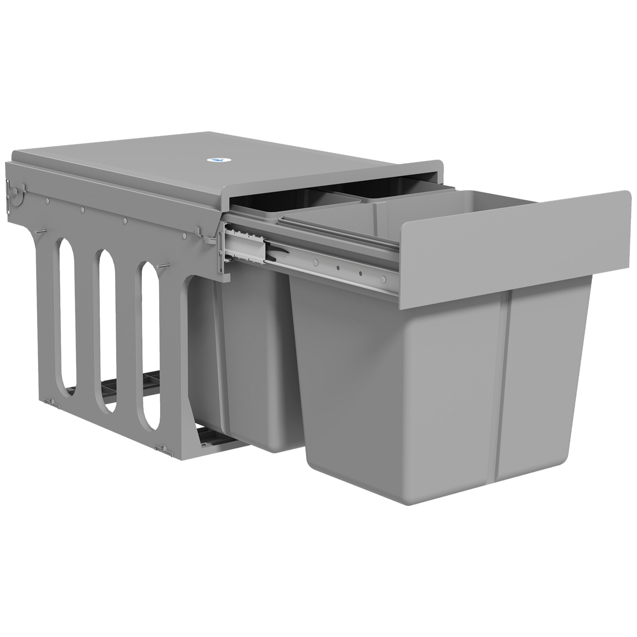 Cubo de Basura bajo Fregadero, Cubos de Basura con 3 Contenedores de Reciclaje Extraíbles, Capacidad Total 31L (15L+8Lx2), Fijación Inferior, para Reciclaje y Residuos, Gris Claro