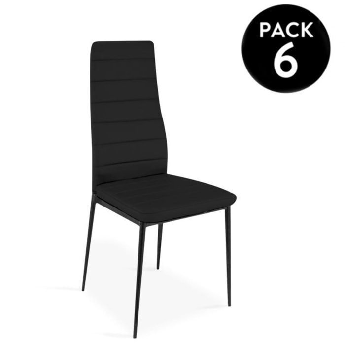 Pack 6 sillas de comedor símil piel Emi Negro