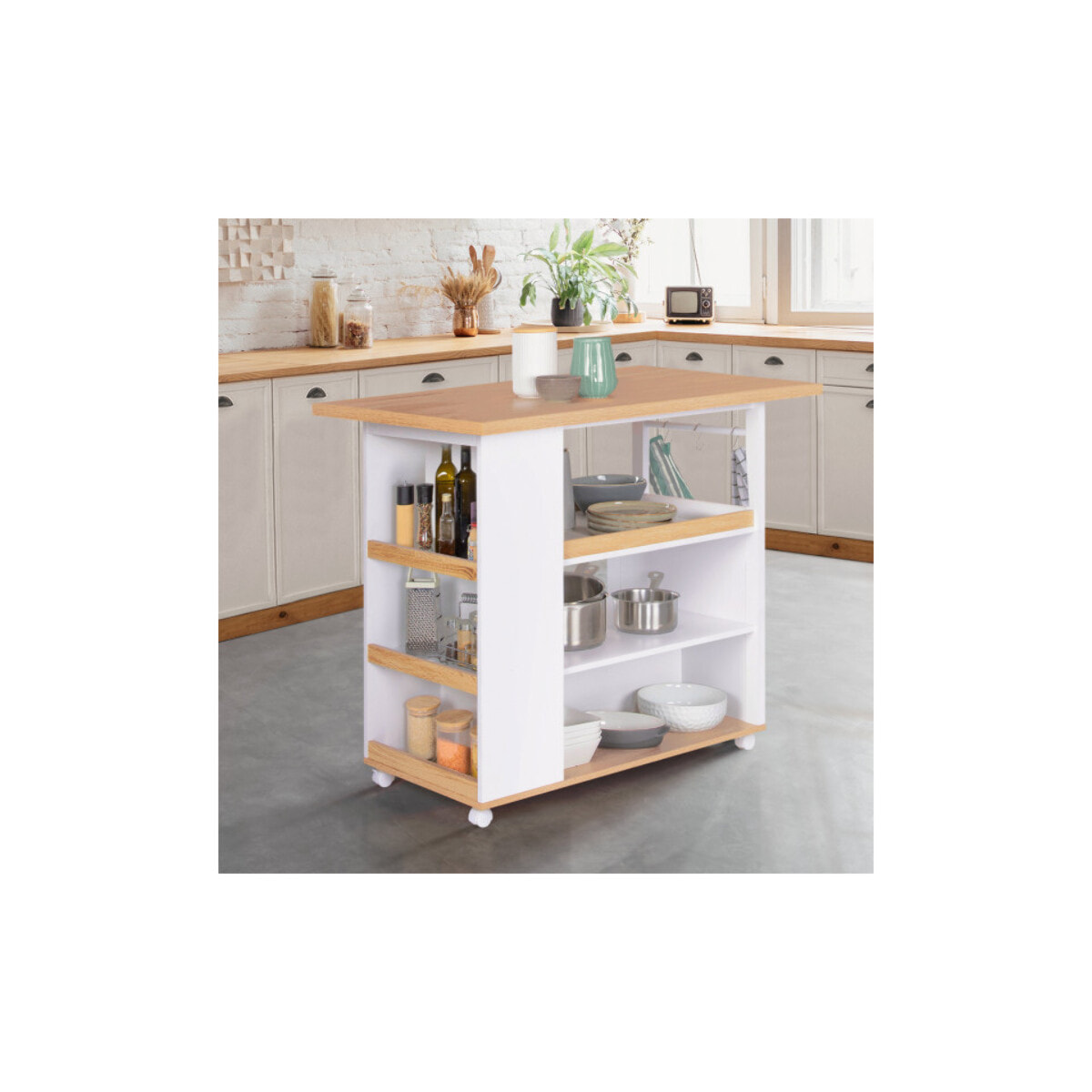 Ilot mobile de cuisine 110cm Gaspard avec rangements intégrés