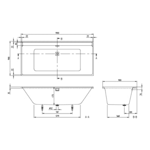 Baignoire droite 190 x 90 VILLEROY & BOCH Collaro Blanc