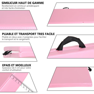 Tapis de gymnastique yoga pilates fitness pliable portable grand confort 180L x 60l x 5H cm revêtement synthétique rose