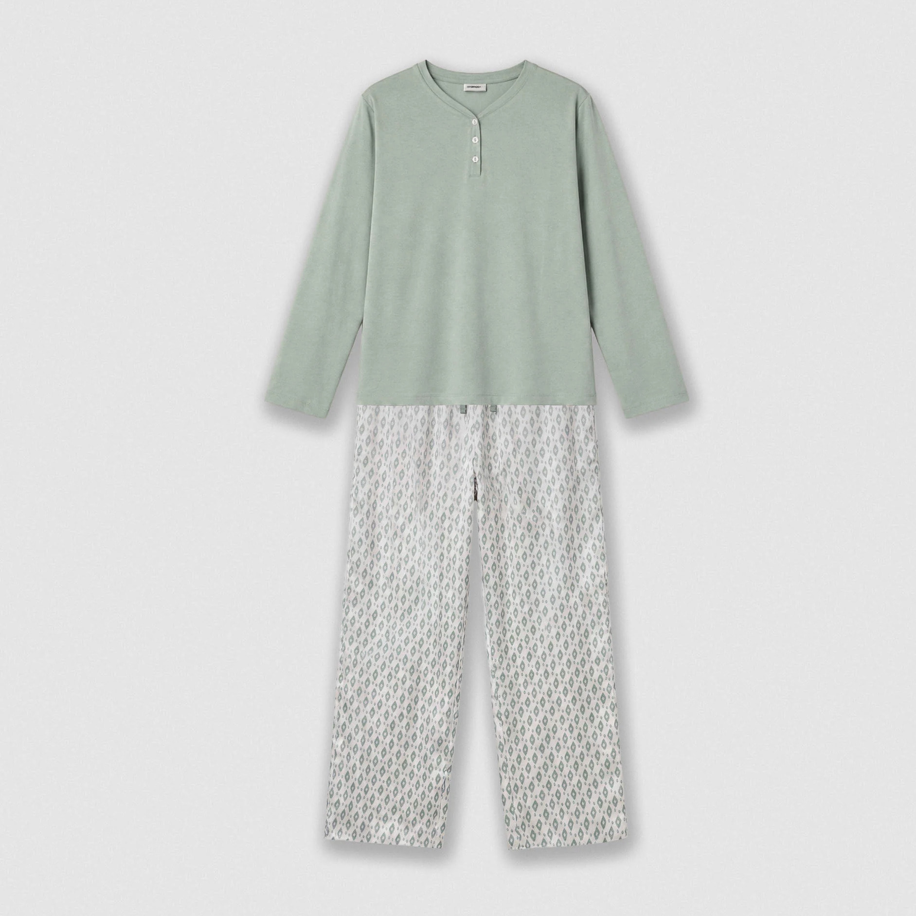 Pijama largo de algodón con escote pico nerdana verde menta