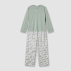 Pijama largo de algodón con escote pico nerdana verde menta