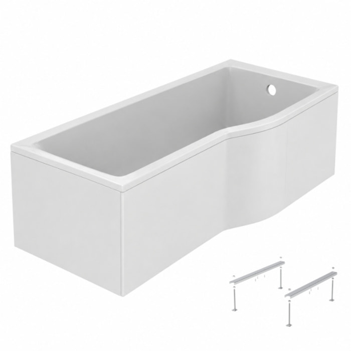 Baignoire bain douche 170 x 80 cm droite Connect Air + tablier + pieds