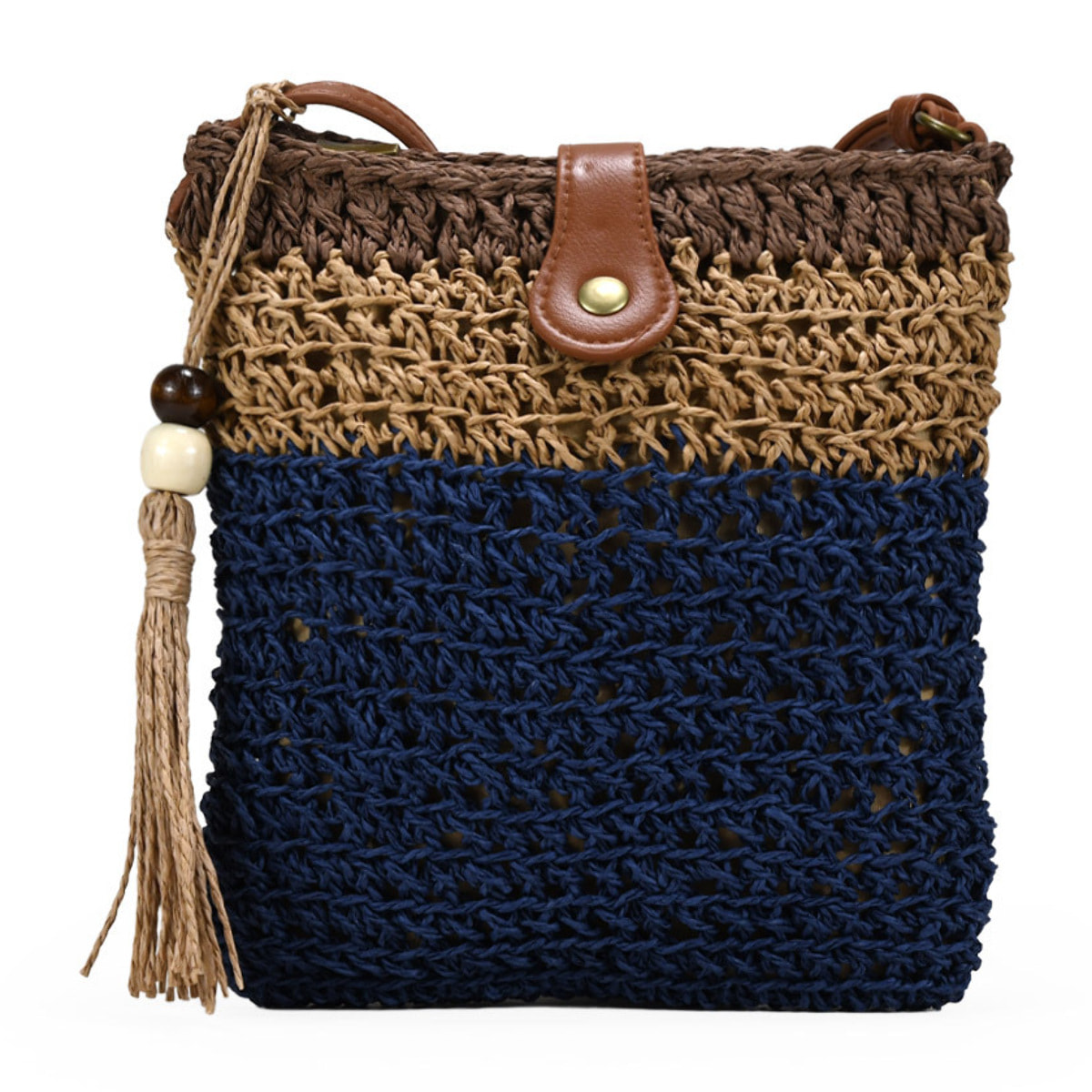 Bolso bandolera azul en rafia con cremallera