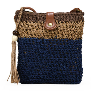 Bolso bandolera azul en rafia con cremallera