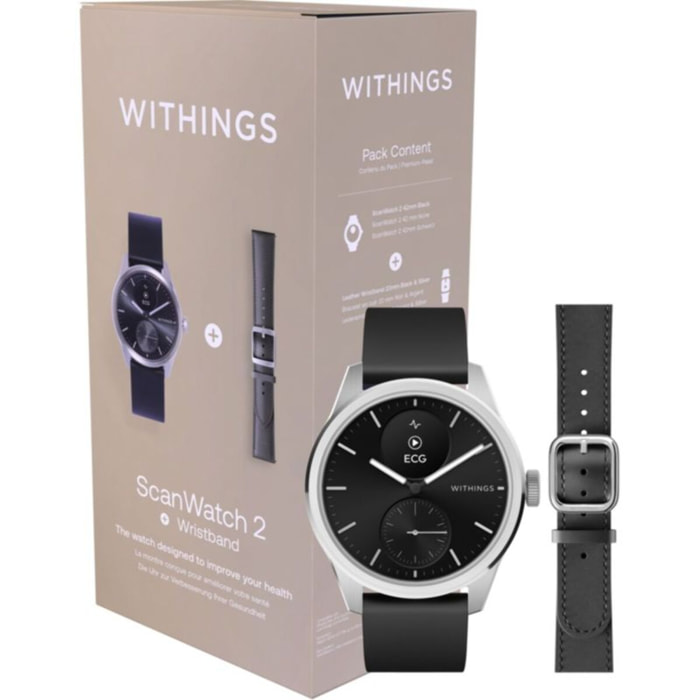 Montre santé WITHINGS Scanwatch 2 42mm Noire + bracelet Cuir offert