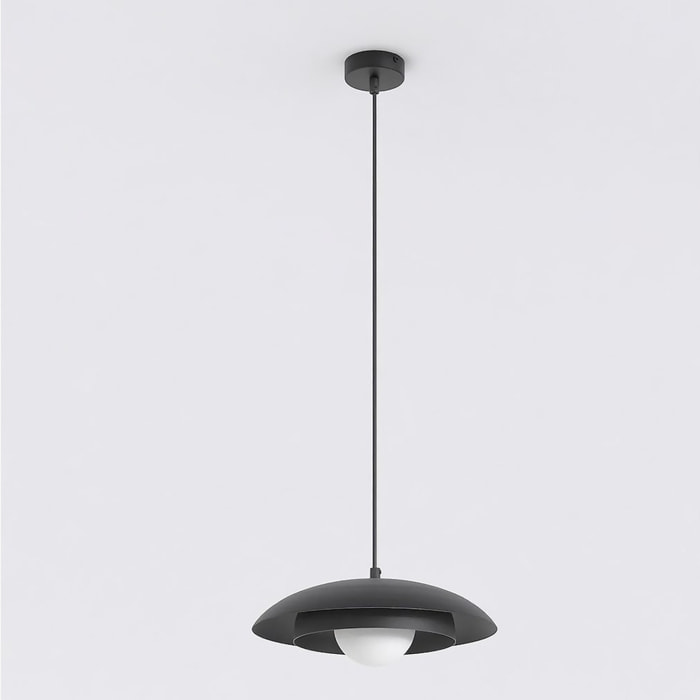 Lampada a sospensione SKIN in acciaio nero con diffusore sferico