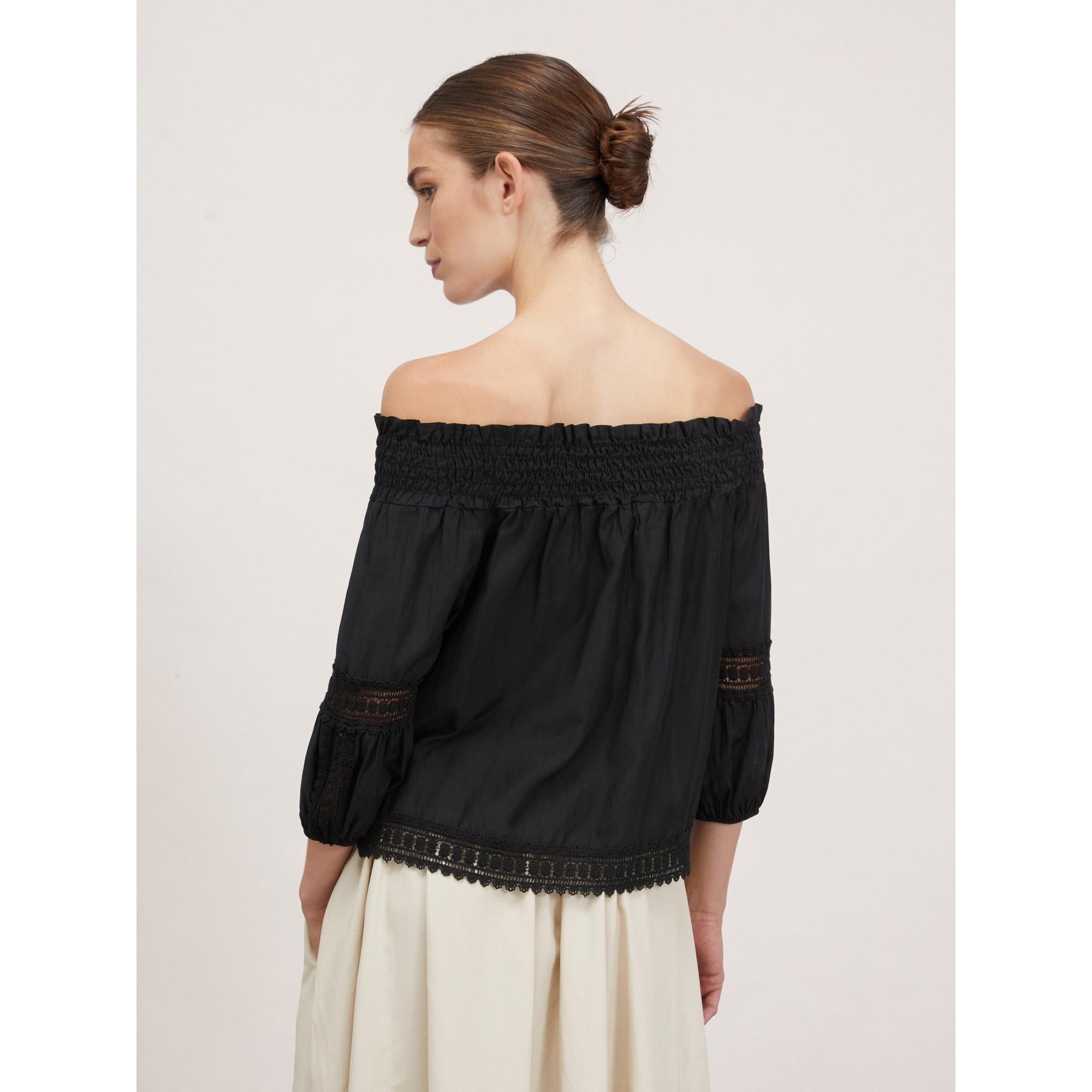 Motivi - Blusa off-shoulders con inserti crochet - Nero