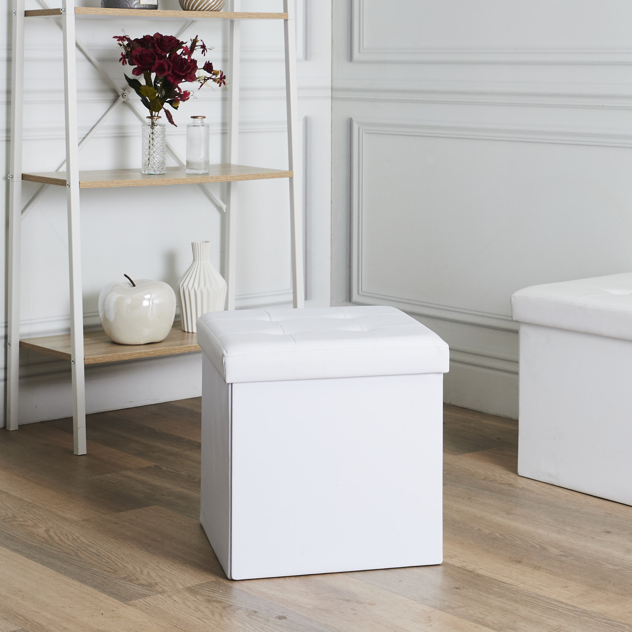 Coffre Pouf Pliable Pu Blanc